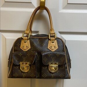 Authentic Louis Vuitton Brown Satchel with Gold Accents